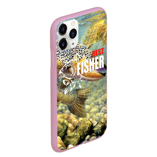 Чехол для iPhone 11 Pro Max матовый Лучший рыбак - осетр, цвет розовый - фото 3
