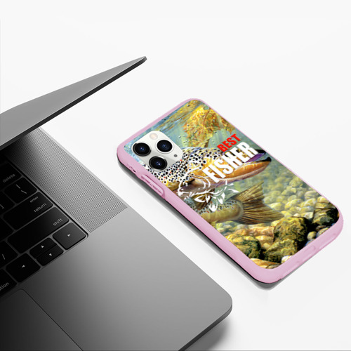 Чехол для iPhone 11 Pro Max матовый Лучший рыбак - осетр, цвет розовый - фото 5