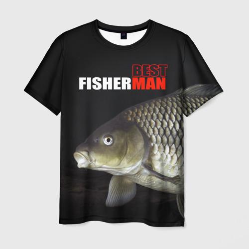 Мужская футболка с принтом Лучший рыбак - лещ, вид спереди №1