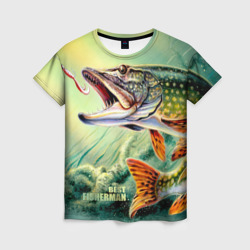 Женская футболка 3D Лучший рыбак - щука