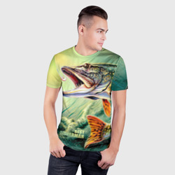 Мужская футболка 3D Slim Лучший рыбак - щука - фото 2