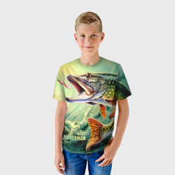 Детская футболка 3D Лучший рыбак - щука - фото 2