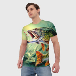 Мужская футболка 3D Лучший рыбак - щука - фото 2