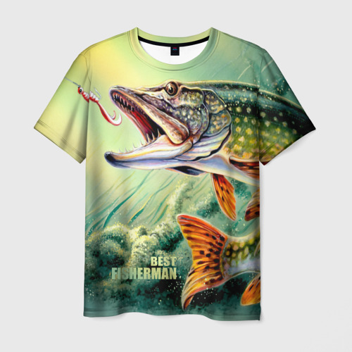 Мужская футболка 3D Лучший рыбак - щука, цвет 3D печать