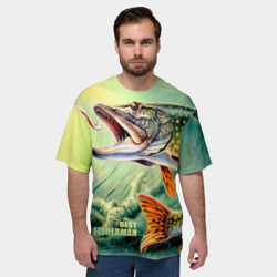 Мужская футболка oversize 3D Лучший рыбак - щука - фото 2