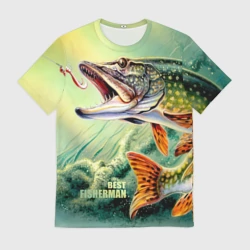 Мужская футболка 3D Лучший рыбак - щука