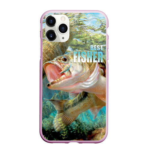 Чехол для iPhone 11 Pro Max матовый Лучший рыбак, цвет розовый