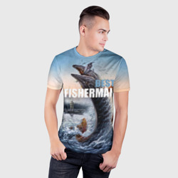 Мужская футболка 3D Slim Лучший рыбак - большая щука - фото 2