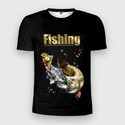 Мужская футболка 3D Slim Рыбалка - пищевая цепочка