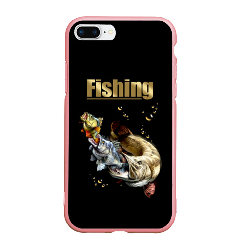 Чехол для iPhone 7Plus/8 Plus матовый с принтом Рыбалка - пищевая цепочка, вид спереди #2