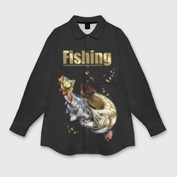 Мужская рубашка oversize 3D Рыбалка - пищевая цепочка
