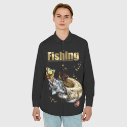 Мужская рубашка oversize 3D Рыбалка - пищевая цепочка - фото 2