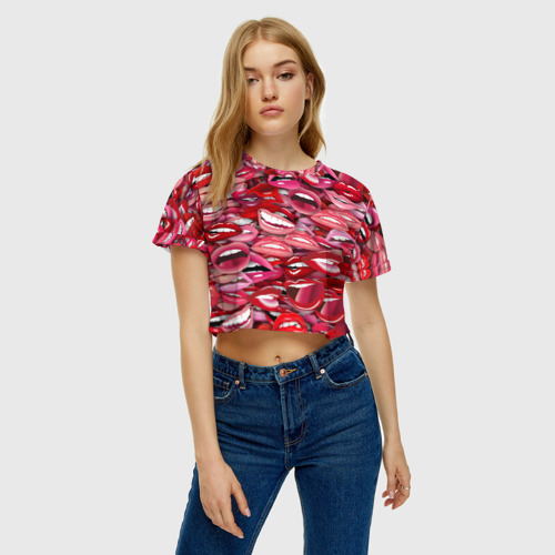 Женская футболка Crop-top 3D Женские рты, цвет 3D печать - фото 3