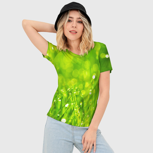 Женская футболка 3D Slim Роса на траве, цвет 3D печать - фото 3