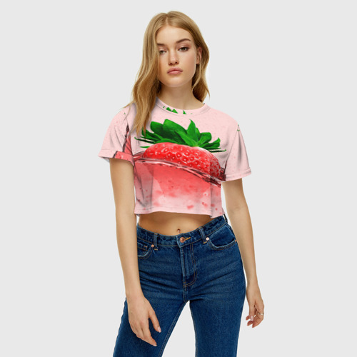 Женская футболка Crop-top 3D Клубника, цвет 3D печать - фото 3