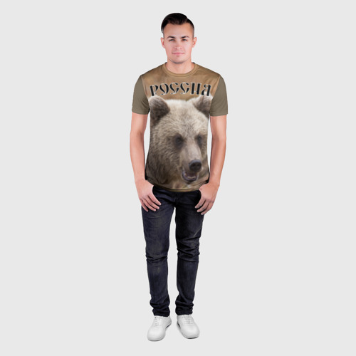 Мужская футболка 3D Slim Медведь Россия, цвет 3D печать - фото 4