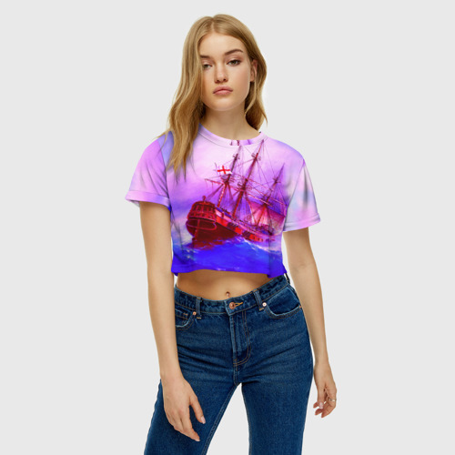 Женская футболка Crop-top 3D Фрегат, цвет 3D печать - фото 3