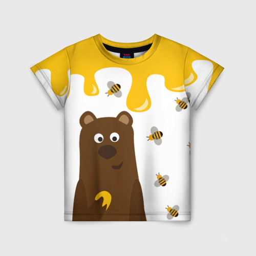Детская футболка 3D Медведь в мёде, цвет 3D печать