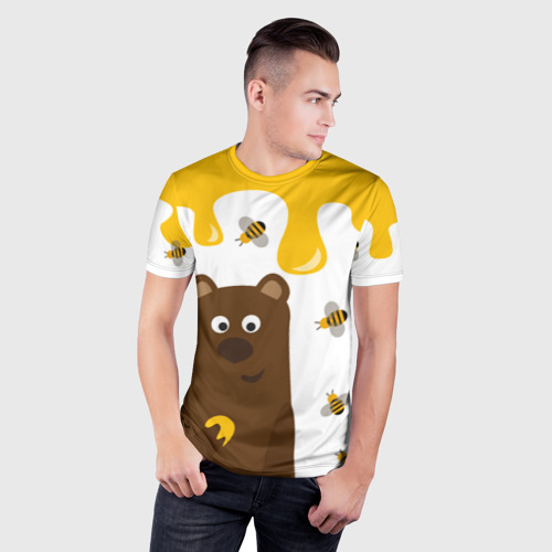 Мужская футболка 3D Slim Медведь в мёде, цвет 3D печать - фото 3