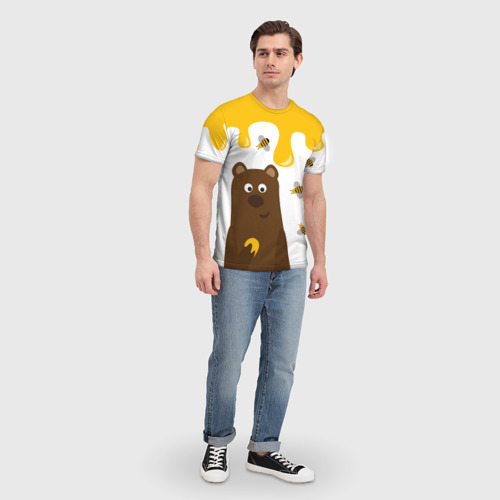 Мужская футболка 3D Медведь в мёде, цвет 3D печать - фото 5