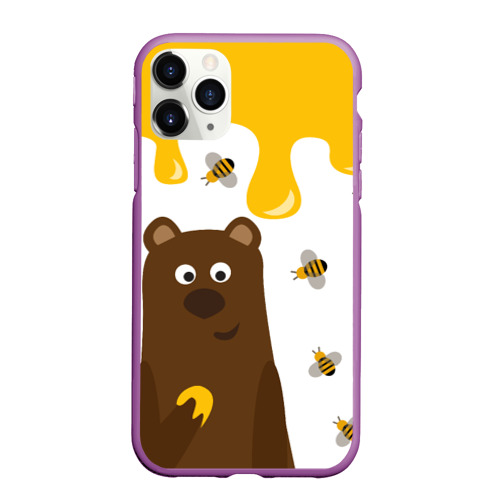 Чехол для iPhone 11 Pro матовый Медведь в мёде, цвет фиолетовый