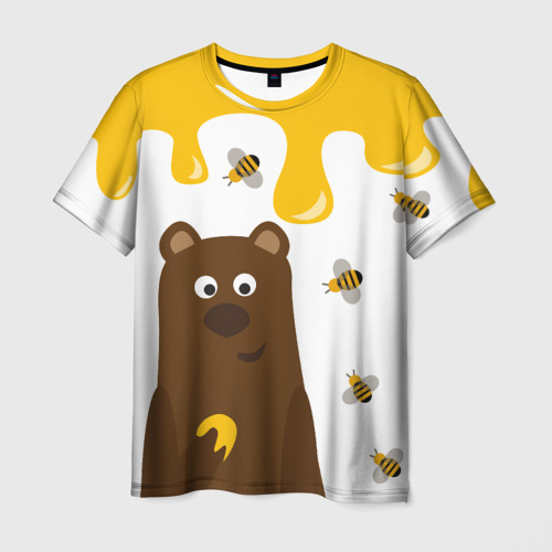 Мужская футболка с принтом Медведь в мёде, вид спереди №1
