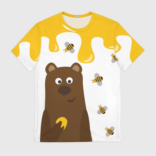 Мужская футболка 3D с принтом Медведь в мёде, вид спереди #2