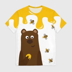 Мужская футболка 3D Медведь в мёде
