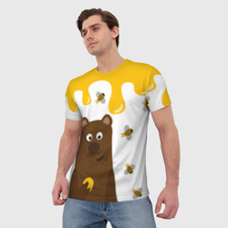 Мужская футболка 3D Медведь в мёде - фото 2