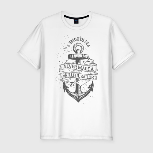 Мужская приталенная футболка из хлопка с принтом Гладкое море, вид спереди №1