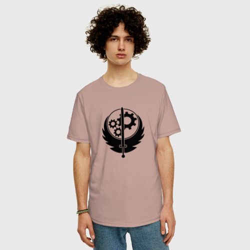 Мужская футболка хлопок Oversize с принтом Братство Стали Fallout, фото на моделе #1