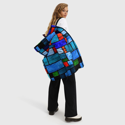 Женская зимняя куртка Oversize Мозаичная абстракция, цвет светло-серый - фото 5