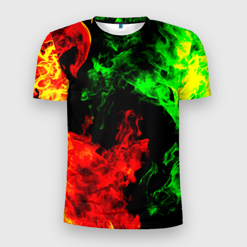 Мужская футболка 3D Slim с принтом Огненная битва, вид спереди #2