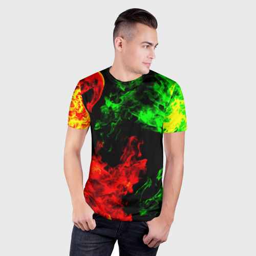 Мужская футболка 3D Slim с принтом Огненная битва, фото на моделе #1