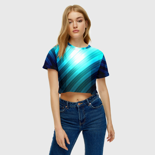 Женская футболка Crop-top 3D В полоску, цвет 3D печать - фото 4