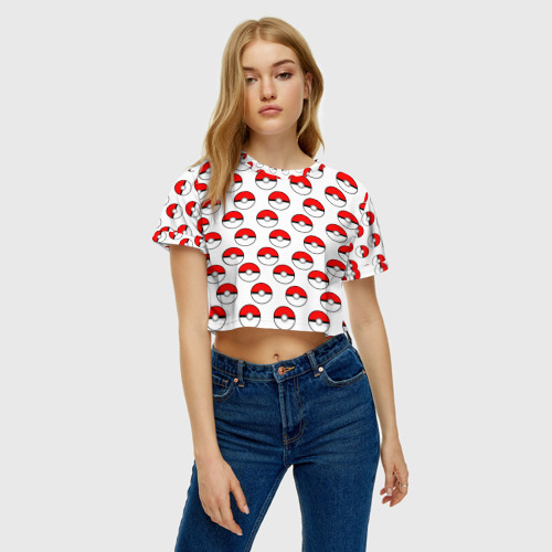 Женская футболка Crop-top 3D Pokemon Pokeball, цвет 3D печать - фото 4