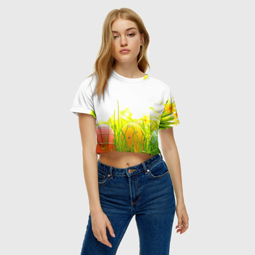 Женская футболка Crop-top 3D Пасхальные яйца, цвет 3D печать - фото 3