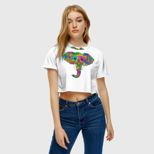 Женская футболка Crop-top 3D Радужный слон, цвет 3D печать - фото 4