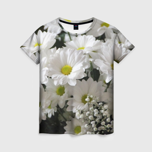 Женская футболка с принтом Белоснежное цветение, вид спереди №1