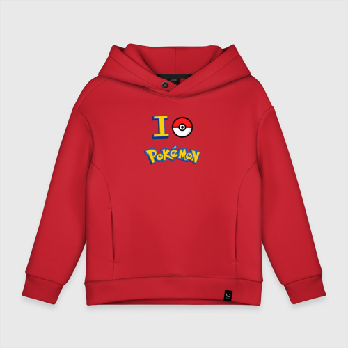 Детское худи Oversize хлопок Покемон I love Pokemon, цвет красный