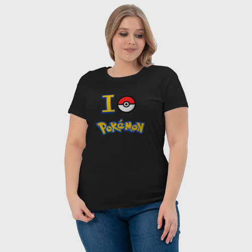 Женская футболка хлопок Покемон I love Pokemon, цвет черный - фото 6