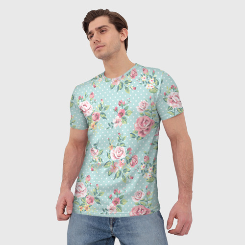 Мужская футболка 3D Цветы ретро 1, цвет 3D печать - фото 3