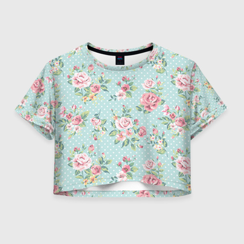 Женская футболка Crop-top 3D Цветы ретро 1 Фото 01 Женская футболка Crop-top 3D Цветы ретро 1 Фото 01