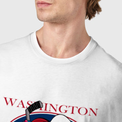 Футболка с принтом Washington Capitals Hockey для женщины, вид на модели спереди №4. Цвет основы: белый