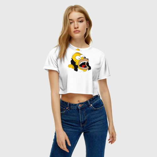 Женская футболка Crop-top 3D Гомер Симпсон, цвет 3D печать - фото 3