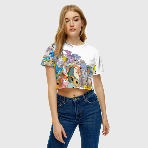 Женская футболка Crop-top 3D Покемоны, цвет 3D печать - фото 3