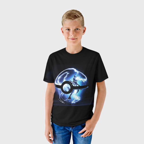 Детская футболка 3D с принтом Покеболл, фото на моделе #1