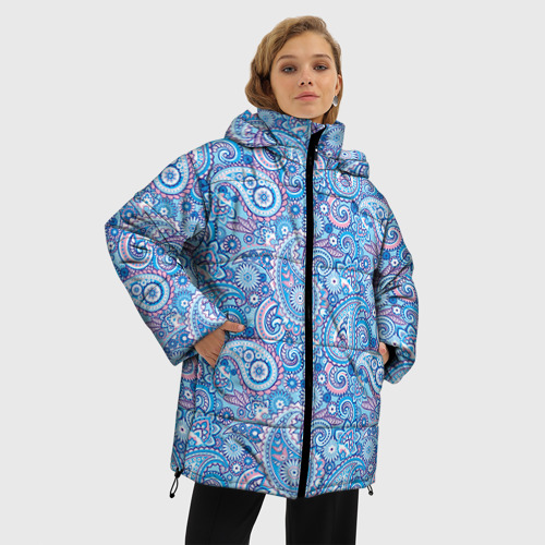 Женская зимняя куртка 3D с принтом Турецкий орнамент 3, фото на моделе #1