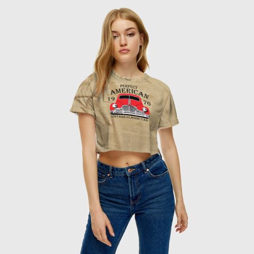 Женская футболка Crop-top 3D American retro auto, цвет 3D печать - фото 4