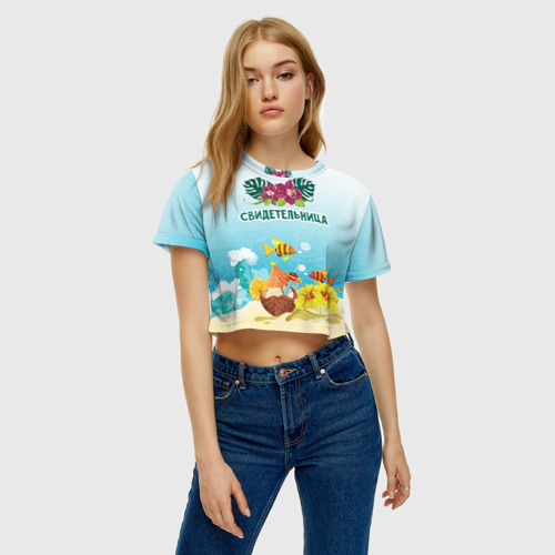 Женская футболка Crop-top 3D Свидетельница на пляже, цвет 3D печать - фото 3